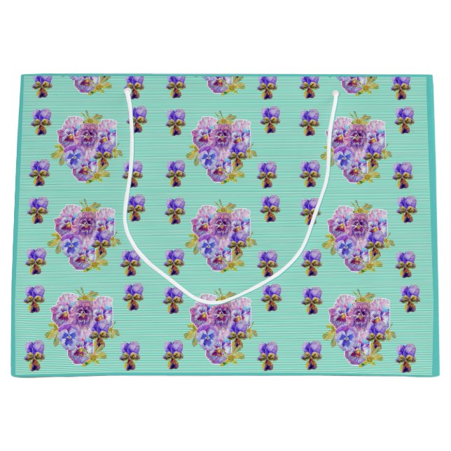 Lila Blume Aqua Strip Geschenktasche Große Geschenktüte (Vorderseite)