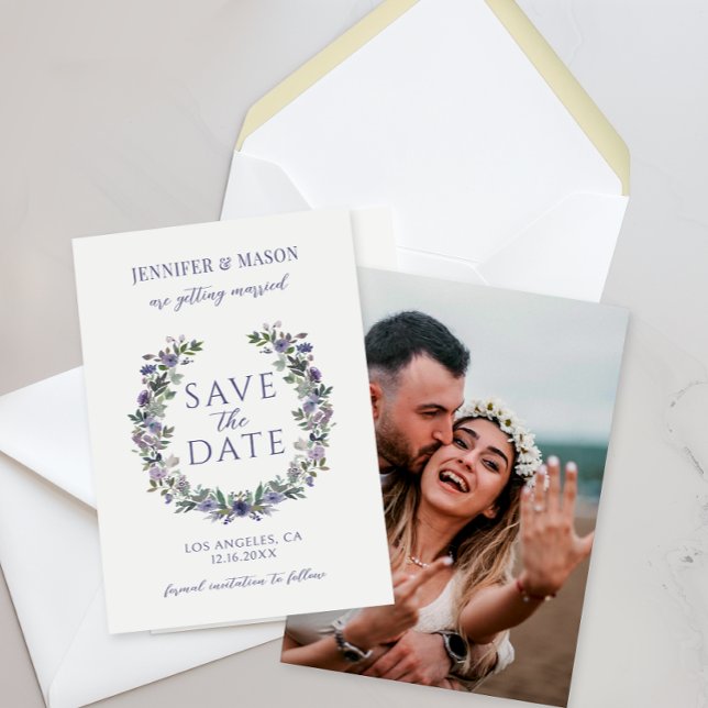 Lila Blume Boho Save the Date Foto Einladung (Von Creator hochgeladen)