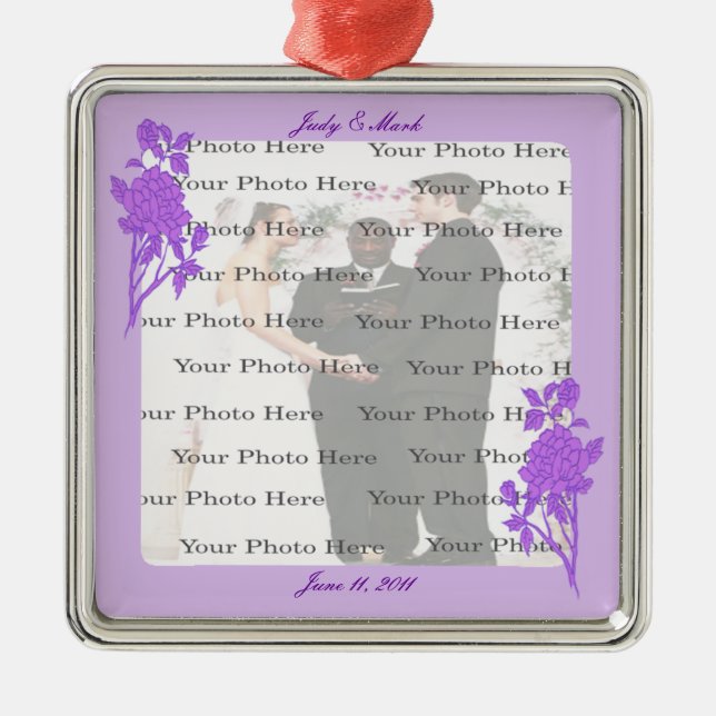 Lila Blume Custom Square Silver Ornament Aus Metall (Vorne)