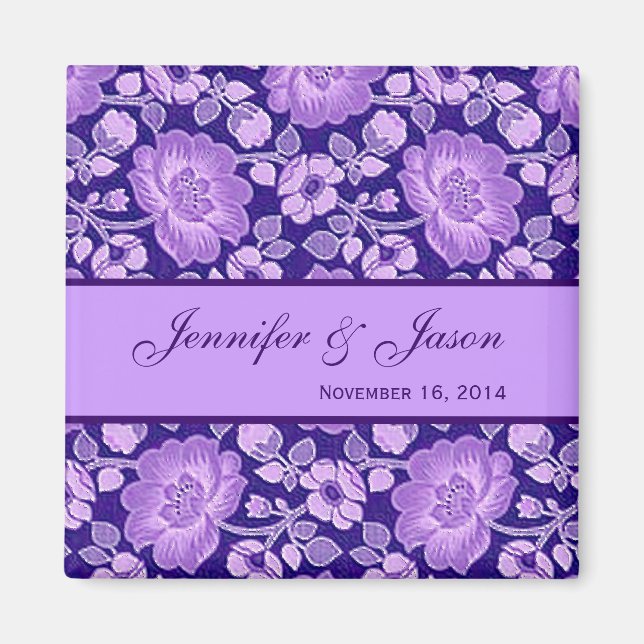 Lila Blume Damask Wedding Magnet (Vorne)