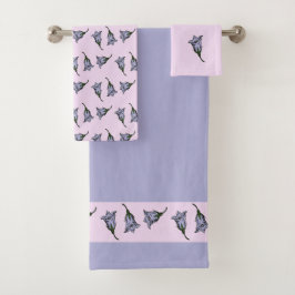 Lila Blume der Häreller in Rosa Badhandtuch Set
