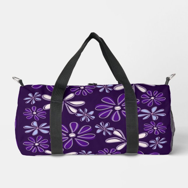 Lila Blume Doodle-Muster Duffle Bag (Vorderseite)
