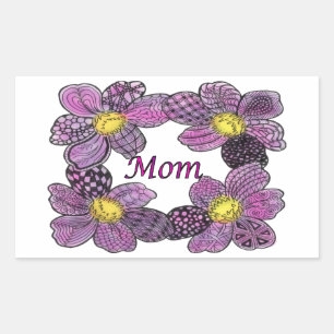 Lila Blume Doodled MAMA Design Rechteckiger Aufkleber