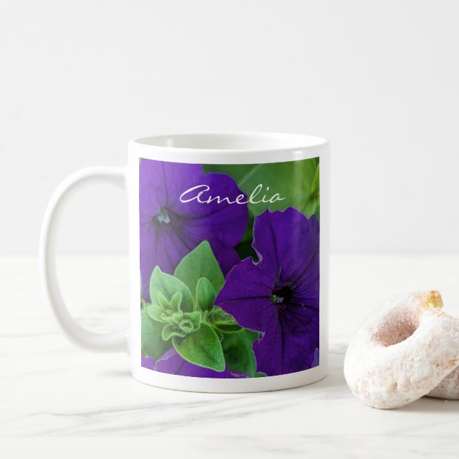 Lila Blume Foto Bible Verse Positives Denken Kaffeetasse (Mit Donut)