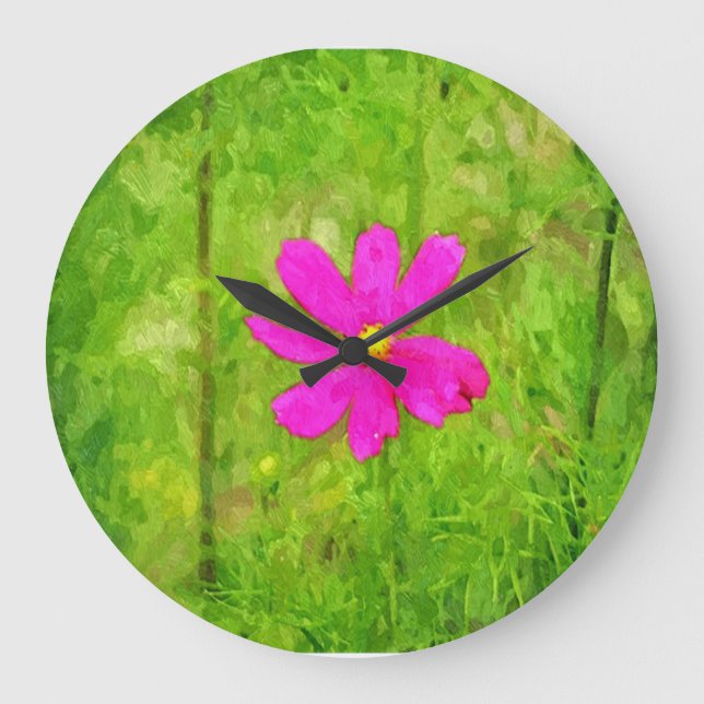 Lila Blume Große Wanduhr (Vorderseite)