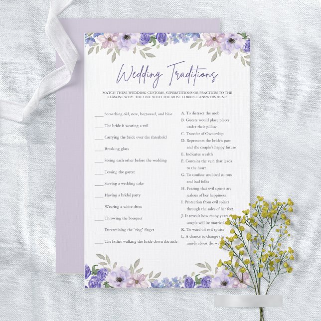 Lila Blume Hochzeit Brautparty-Spiel (Purple Flower Wedding Tradition Bridal Shower Game)