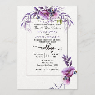 Lila Blume Hochzeitsreise Einladung
