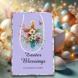 Lila Blume im Wasserfarbkreuz Christlich Ostern Mittlere Geschenktüte