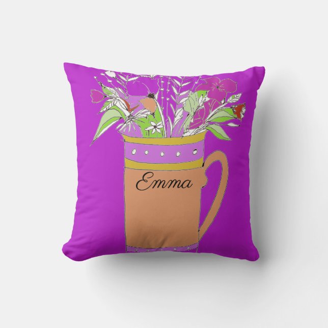 Lila Blume in Tasse Kissen (Vorderseite)