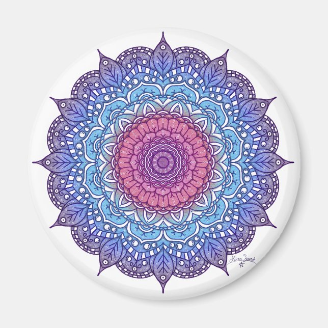 Lila Blume Leaf Mandala Magnet (Vorne)