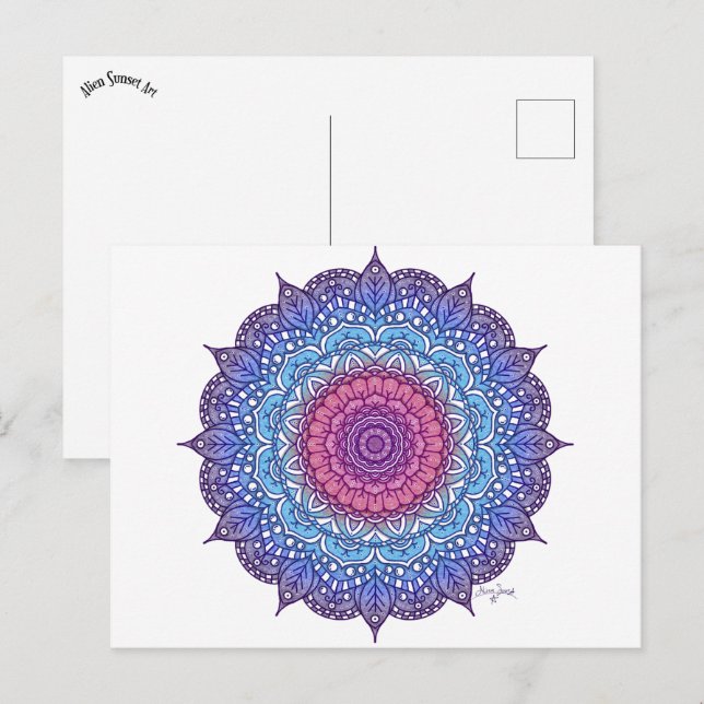Lila Blume Leaf Mandala Postkarte (Vorne/Hinten)