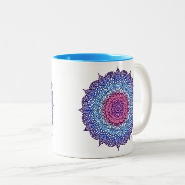 Lila Blume Leaf Mandala Zweifarbige Tasse (VorderseiteRechts)