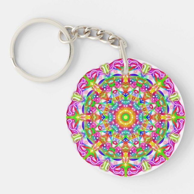 Lila Blume Mandala Boho Schlüsselanhänger (Vorderseite)