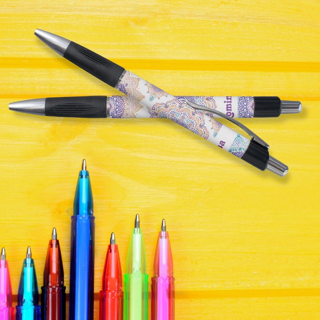 Lila Blume Mandala Farbenfrohe Muster personalisie Kugelschreiber (Lila Flower Mandala Colorful pattern personalized Pen)