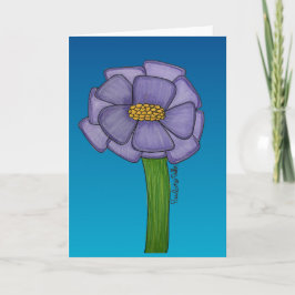Lila-Blume mit blauem Hintergrund leer Karte