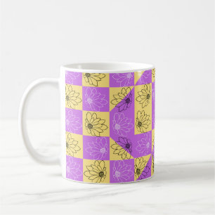 Lila Blume mit Gold - nahtlose Checkerboard-Muster Kaffeetasse