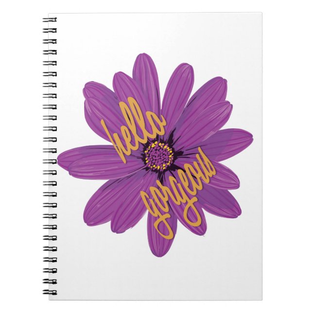 Lila Blume mit Orange Hello Gorgeous Notizblock (Vorderseite)