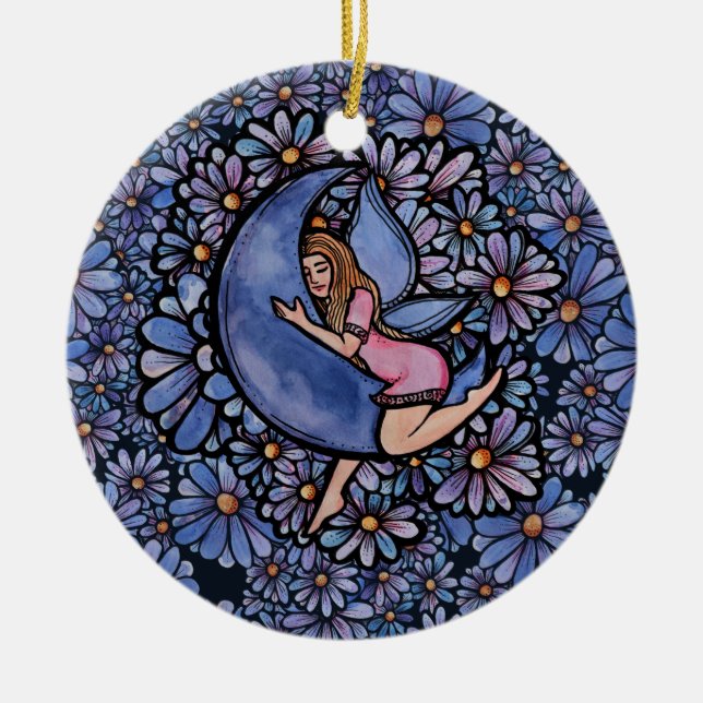 Lila Blume Moon Fairy Keramik Ornament (Vorne)