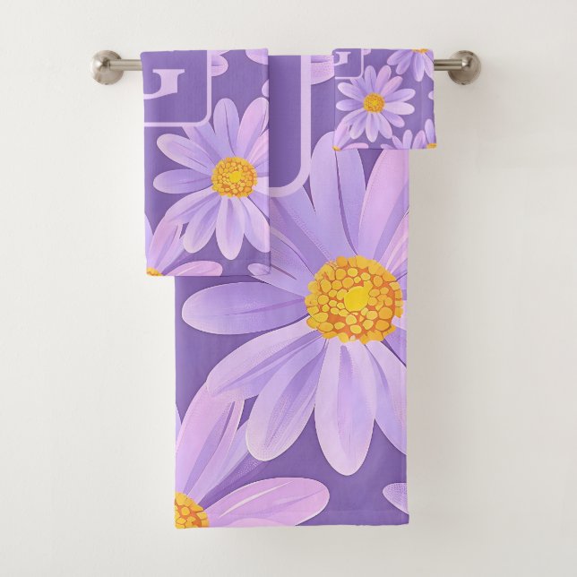 lila Blume personalisiert Badhandtuch Set (Insitu)