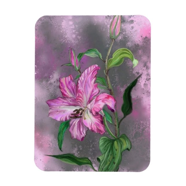 Lila Blume Pink Lilie Malerei Magnet (Vertikal)