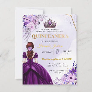 Lila Blume Princess Dress Quinceanera Einladung