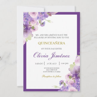 Lila Blume quinceañera Einladung