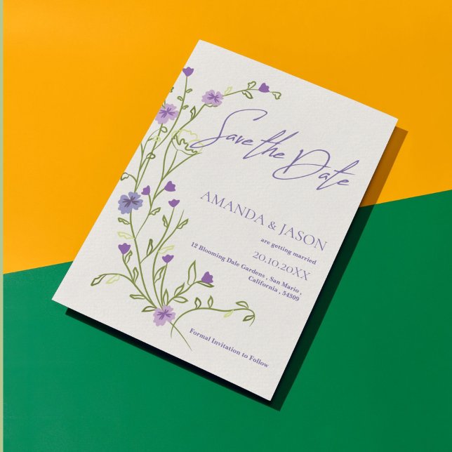 Lila Blume Rahmen Elegante Hochzeit Save the Date (Purple Flower Frame Elegant Wedding Save the Date)