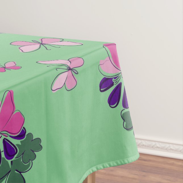 Lila Blume Rosa Schmetterling Doodle Border Green Tischdecke (Beispiel)