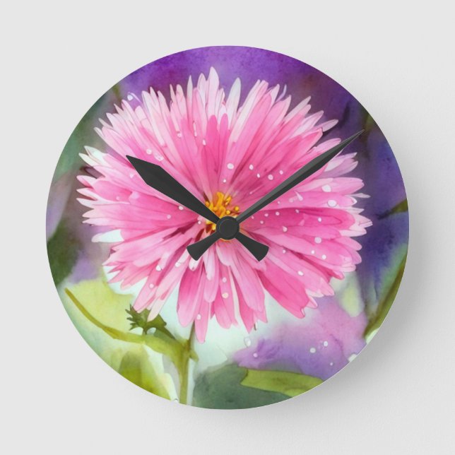 Lila Blume Runde Wanduhr (Vorderseite)