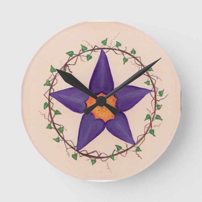 Lila Blume Runde Wanduhr (Vorderseite)