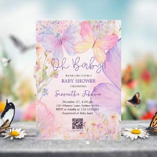 Lila Blume Schmetterling Babydusche Einladung