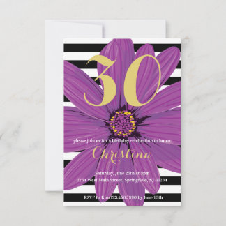 Lila Blume schwarz-weiß gestreift Geburtstag Einladung