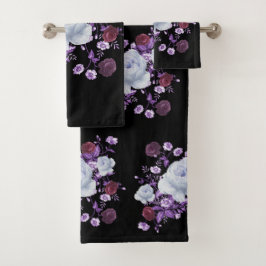 LILA-BLUME, SCHWARZER HINTERGRUND BADHANDTUCH SET