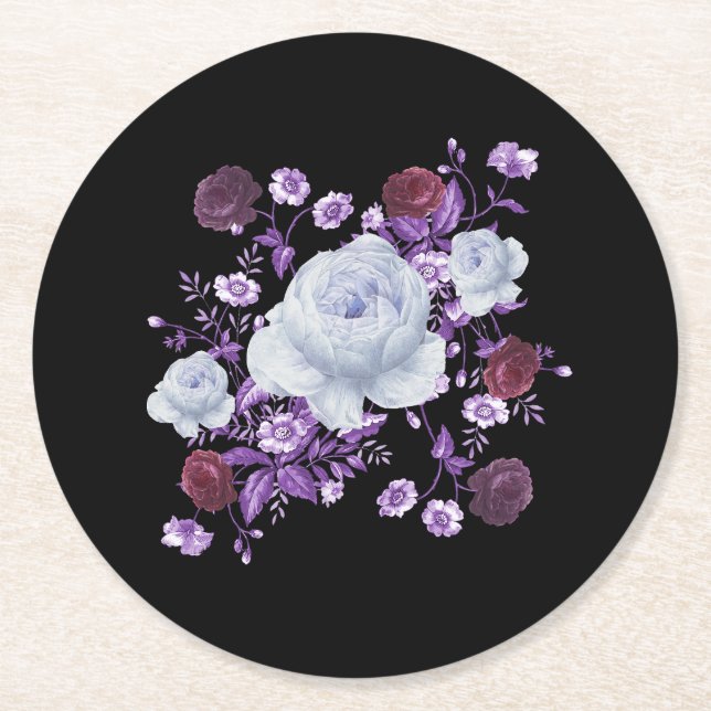 LILA-BLUME, SCHWARZER HINTERGRUND RUNDER PAPPUNTERSETZER (Vorderseite)