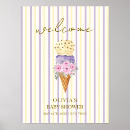 Lila Blume Scoop Ice Cream Baby Dusche Willkommen Poster