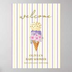 Lila Blume Scoop Ice Cream Baby Dusche Willkommen Poster