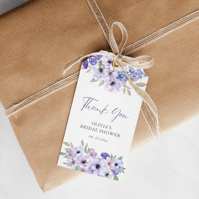 Lila Blume Script Brautparty Vielen Dank Geschenkanhänger (Purple Flower Script Bridal Shower Thank You Gift Tags)