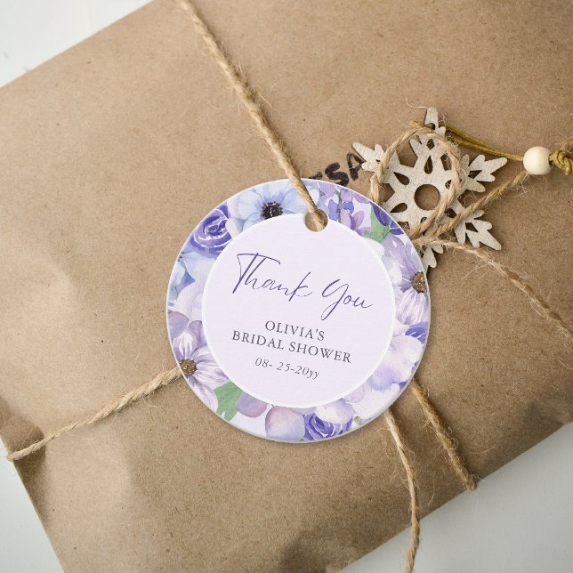 Lila Blume Script Brautparty Vielen Dank Geschenkanhänger (Purple Flower Script Bridal Shower Thank You Favor Tags)