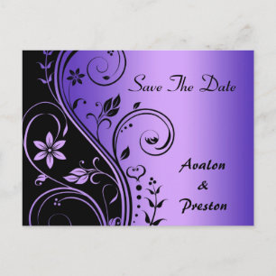 Lila Blume-Scrollwork-Save the Date-Karte Ankündigungspostkarte