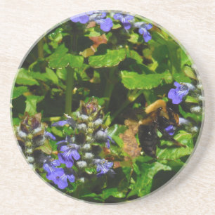 Lila Blume und Hummeln Sandstein Untersetzer