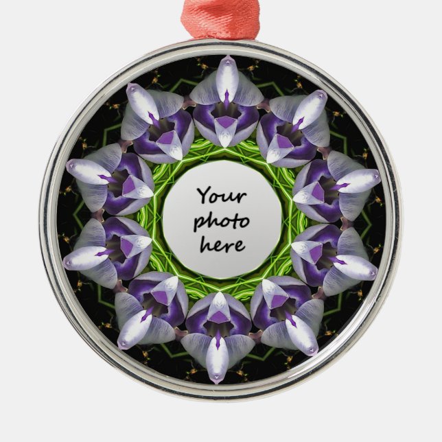 Lila Blume Weihnachtsfeier Silbernes Ornament (Vorne)