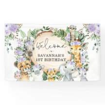 Lila Blume Wild Safari Tiere Geburtstag Willkommen