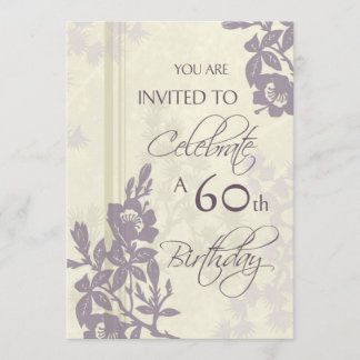 Lila Blumen60. Geburtstags-Party Einladungs-Karten Einladung