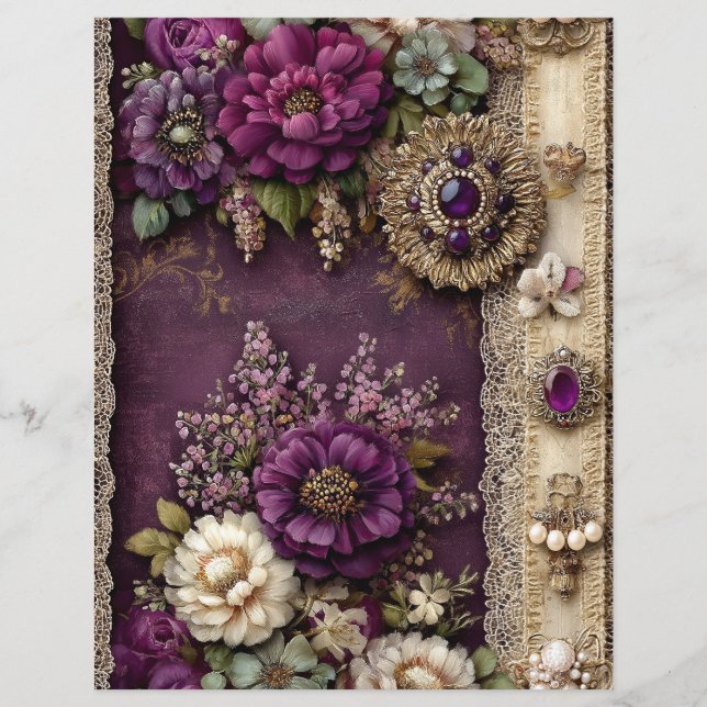 Lila Blumen Altmodisches Junk Journal Scrapbook Pa (Vorderseite)