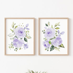 Lila Blumen, Aquarellfarben-Blume, Gender Neutral Bilderwand Sets