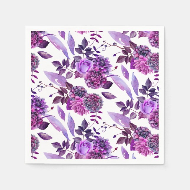 Lila Blumen. Aquarellviolett und Blumenbeete. bota Serviette (Vorderseite)
