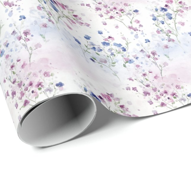 Lila Blumen auf Weiß Geschenkpapier (Rolleneckpunkt)