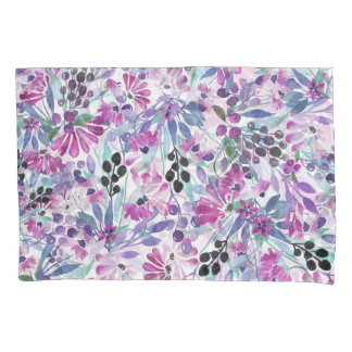 Lila Blumen & Berries: Aquarell Kissenbezug