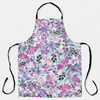 Lila Blumen & Berries: Aquarell Schürze