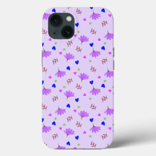 Lila Blumen Blaue Herzen Case-Mate iPhone Hülle